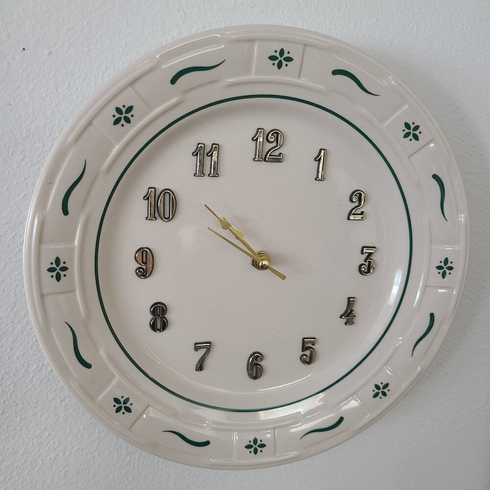 RARE Longaberger CLOCK Made from Woven Traditions Dinner Plate Green